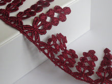 Load image into Gallery viewer, 1m BURGUNDY WINE Lace Trims 64mm Wide Embroidered Guipure Trimmings Cardmaking Wedding Home Decor Sewing Craft Projects
