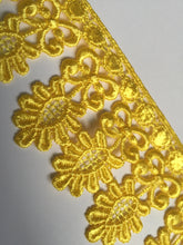 Load image into Gallery viewer, 1m YELLOW Lace Trims 60mm Wide Embroidered Guipure Trimmings Cardmaking Wedding Home Decor Sewing Craft Projects
