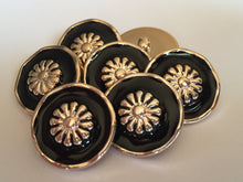 Load image into Gallery viewer, 5 FLOWER BLACK GOLD 25mm Wide Shank Chain Buttons Sewing Craft Coat Jacket

