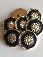Load image into Gallery viewer, 5 FLOWER BLACK GOLD 25mm Wide Shank Chain Buttons Sewing Craft Coat Jacket
