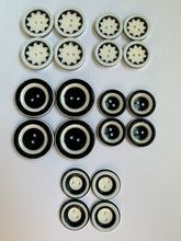 Load image into Gallery viewer, 5 BLACK WHITE 22mm 26mm 31mm Wide Beautiful Buttons for Sewing Craft Cards Coat Shirt Jacket
