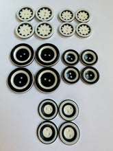 Load image into Gallery viewer, 5 BLACK WHITE 22mm 26mm 31mm Wide Beautiful Buttons for Sewing Craft Cards Coat Shirt Jacket
