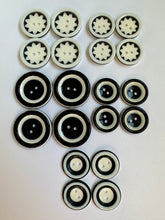 Load image into Gallery viewer, 5 BLACK WHITE 22mm 26mm 31mm Wide Beautiful Buttons for Sewing Craft Cards Coat Shirt Jacket
