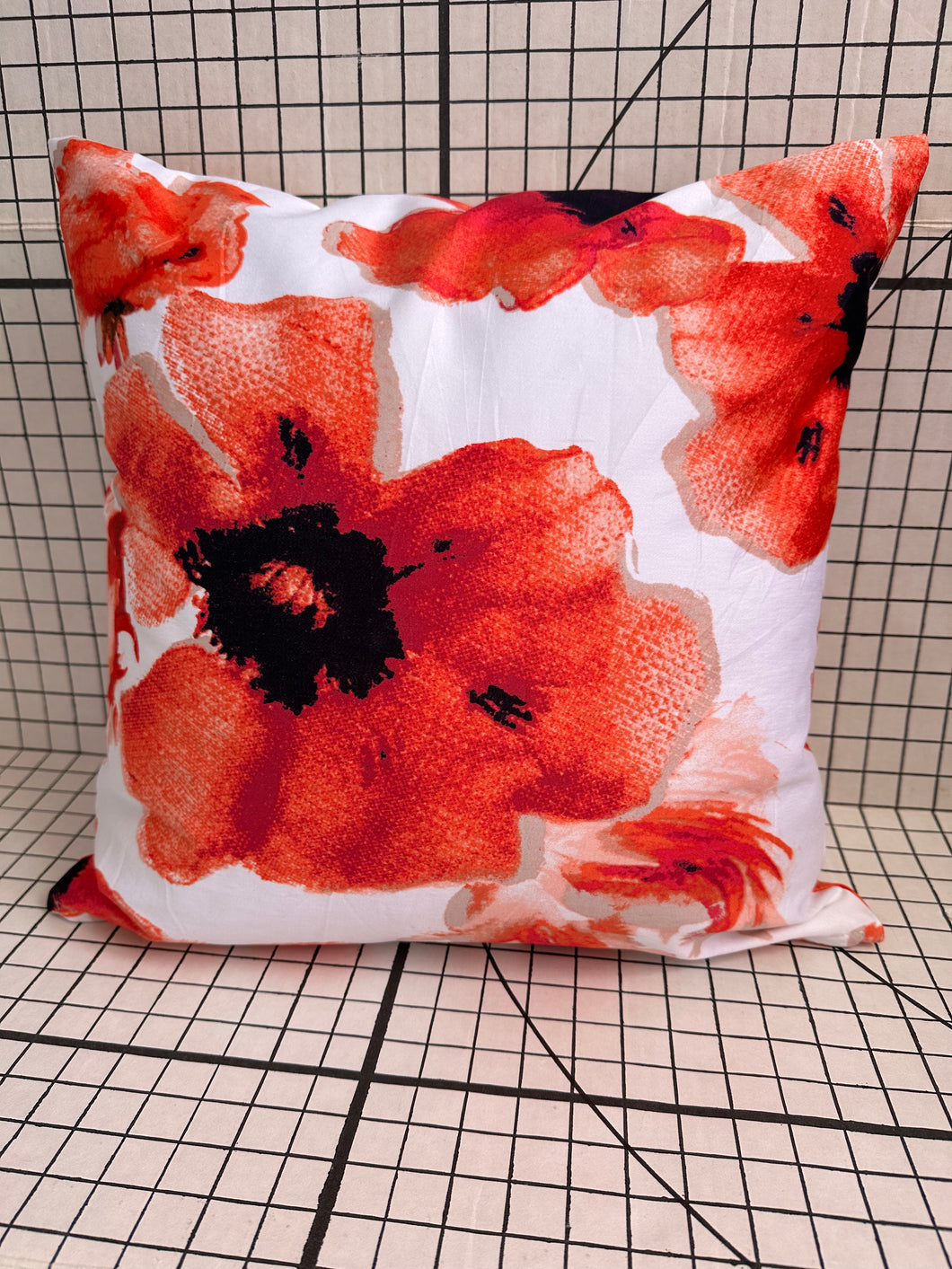 Decorative Handmade Pillow Cushion Cover 16” x 16” 18” x 18” Red Poppy Flower Multi Coloured