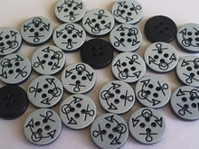 Load image into Gallery viewer, 20 40 LIGHT GREY Black Arrows Anchor Key Hole 13mm Wide Quality Beautiful Buttons Jacket Shirt Sewing Craft
