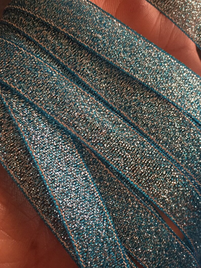 2m BLUE Shine Trim 13mm Wide Glitter Shimmering Sheer Organza Ribbon Trimmings