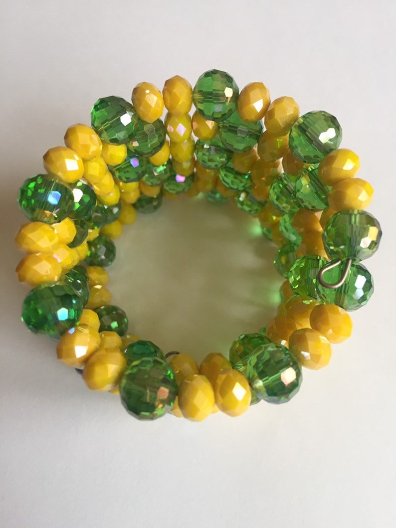 Wrist Wrap Around Beaded Bracelet Wristband Wire African Beads Spiral Bangle Charm Cuffs Green Yellow