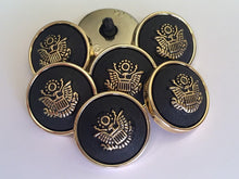 Load image into Gallery viewer, 5 10 BLACK GOLD 23mm Wide Eagle Bird Shank Quality Buttons Army Military Royal Sewing Craft Coat Jacket
