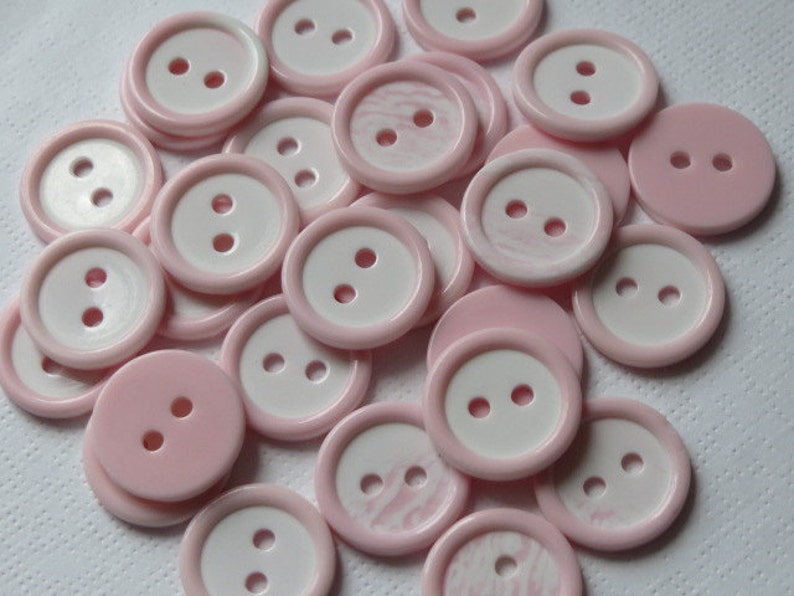 10 20 40 BABY PINK WHITE Quality Buttons Shirt Sewing Craft 16mm wide