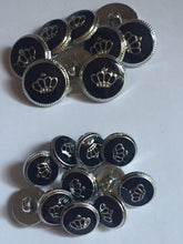Load image into Gallery viewer, 10 CROWN ROYAL Silver Black 16mm 21mm Wide Shank Quality Buttons Dresses Tops Coats Babies Blazers Jackets Suits Shirts Skirts Trousers
