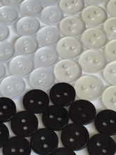 Load image into Gallery viewer, 50 CLEAR WHITE BLACK 11mm 13mm Wide Quality Buttons Shirt Sewing Craft
