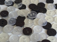 Load image into Gallery viewer, 50 CLEAR WHITE BLACK 11mm 13mm Wide Quality Buttons Shirt Sewing Craft
