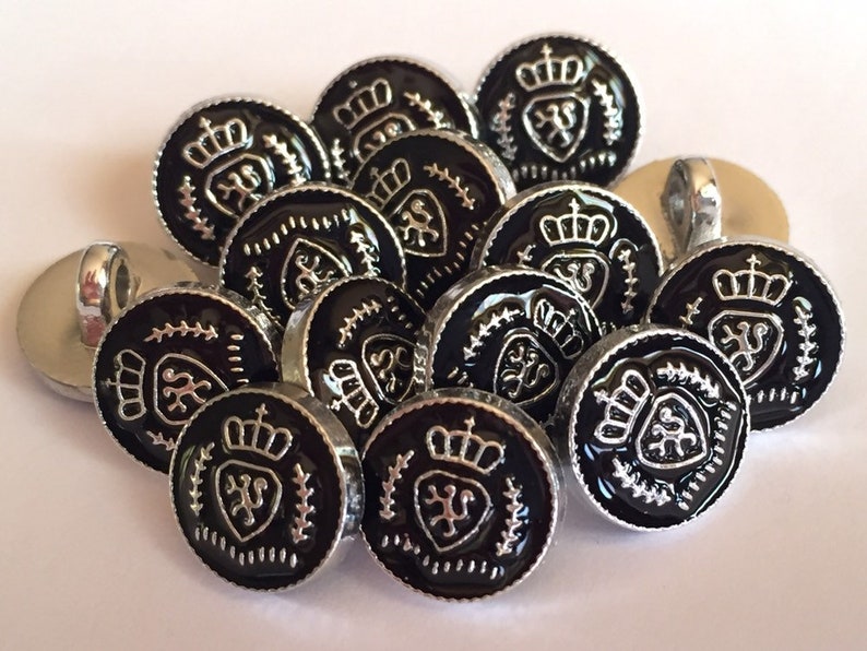 10 20 BLACK SILVER CROWN Shank Quality Buttons 13mm Wide Dresses Tops Coats Babies Blazers Shirt Sewing Craft