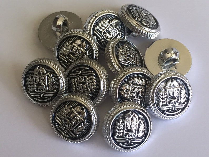 10 20 BLACK SILVER Coat Of Arms 15mm Wide Shank Quality Buttons Dresses Tops Coats Babies Blazers Military Uniforms Shirt Sewing Craft