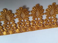 Load image into Gallery viewer, 1m GOLD BROWN Lace Trims 60mm Wide Embroidered Guipure Trimmings Cardmaking Wedding Home Decor Sewing Craft Projects
