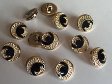 Load image into Gallery viewer, 10 20 Half Moon GOLD BLACK 15mm 21mm 25mm Wide Shank Quality Buttons Dresses Tops Coats Babies Blazers Shirt Sewing Craft
