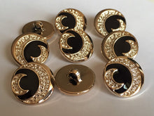 Load image into Gallery viewer, 10 20 Half Moon GOLD BLACK 15mm 21mm 25mm Wide Shank Quality Buttons Dresses Tops Coats Babies Blazers Shirt Sewing Craft
