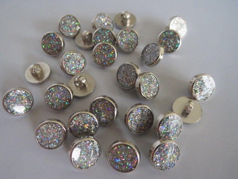 10 20 50 Glitter Silver Shank Quality Buttons 13mm Wide Dresses Tops Coats Babies Blazers Shirt Sewing Craft