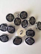 Load image into Gallery viewer, 10pcs Gothic Cross, Chain Across Black, 8 Pointed Star Silver Shank Quality Buttons 15mm Wide Coats Blazers Shirt Dresses Jacket
