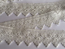 Load image into Gallery viewer, 1 yard IVORY Lace Trims 46mm Wide Embroidered Guipure Trimmings Cardmaking Wedding Home Decor Sewing Craft Projects
