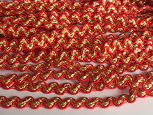 Load image into Gallery viewer, 1 yard RED GOLD Glitter Shine Quality Ric Rac Trim 10mm Wide Many Colours Zig Zag Braid Ricrac Trimming Rick Rack
