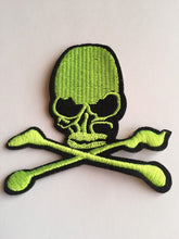 Load image into Gallery viewer, Lime Black SKULL 82mm x 80mm Sew-On Embroidered Patch Denim Biker Leather Jacket Coat Bags Rock And Roll
