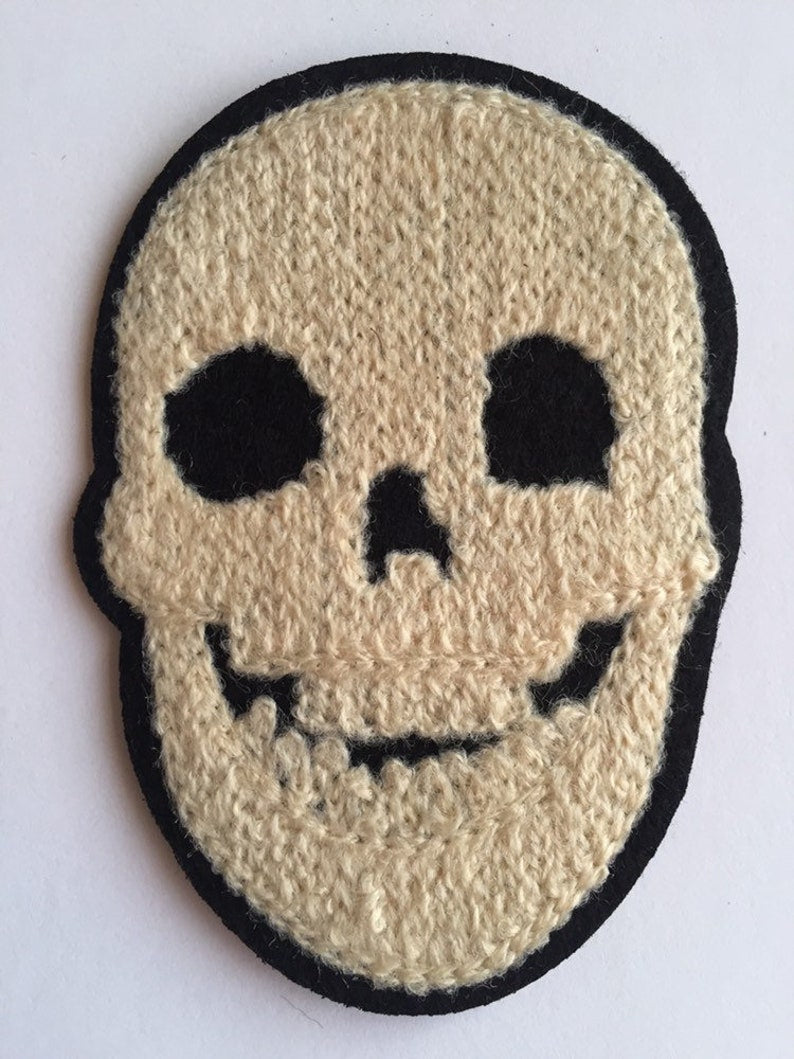 Cream Black SKULL 85mm x 60mm Sew-On Embroidered Patch Denim Biker Leather Jacket Coat Bags Rock And Roll
