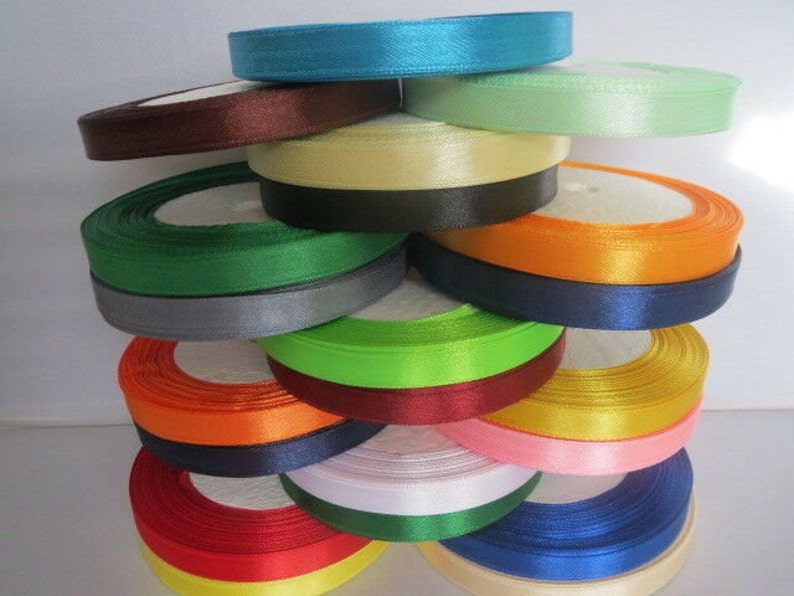 FULL ROLL Lovely Satin Ribbon 10mm Wide Single Faced 25 metres Tape Trim Assorted Colours