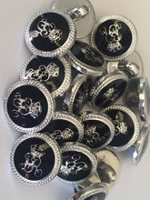 Load image into Gallery viewer, 10 20 BLACK SILVER #A# 15mm Wide Shank Quality Buttons Dresses Tops Coats Babies Blazers Military Uniforms Coat Of Arms Shirt Sewing Craft
