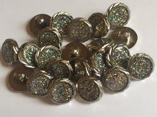 Load image into Gallery viewer, 10 Glitter Silver Shank Quality Buttons 13mm Wide Dresses Tops Coats Babies Blazers Shirt Sewing Craft
