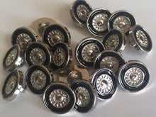 Load image into Gallery viewer, 10 WHEELS Silver Black Shank Quality Buttons 13mm 15mm 22mm Wide Dresses Tops Coats Babies Blazers Shirt Sewing Craft
