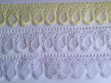 Load image into Gallery viewer, 1 yard WHITE OFF WHITE LIGHT YELLOW Lace Trims 48mm 50mm Wide Embroidered Guipure Trimmings Cardmaking Wedding Home Decor Sewing Craft Projects
