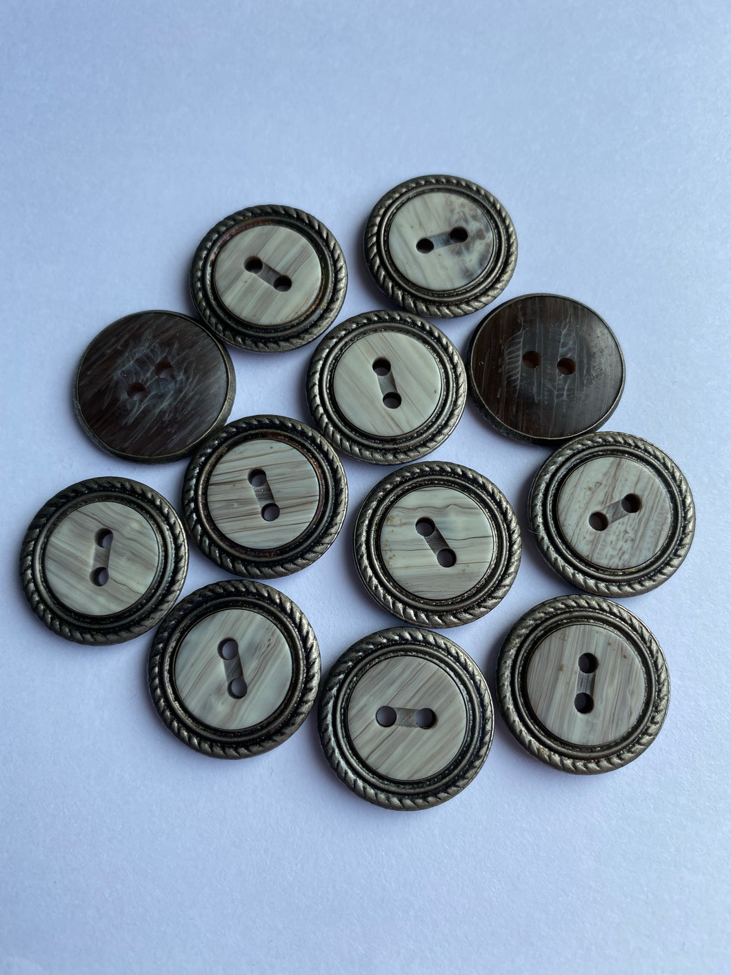 10 LIGHT GREY 20mm Wide Bronze Buttons Jacket Shirt Sewing Craft 2 Holes