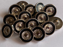 Load image into Gallery viewer, 10 WHEELS Silver Black Shank Quality Buttons 15mm Wide Dresses Tops Coats Babies Blazers Shirt Sewing Craft #
