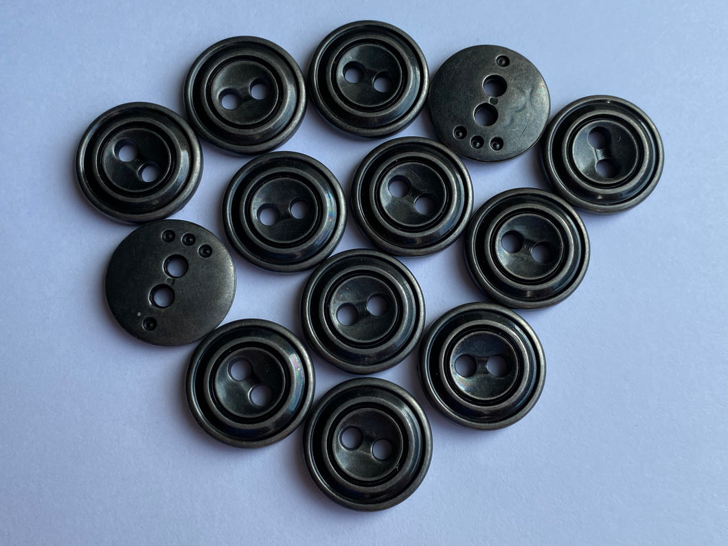 10 GREY 23mm Wide Metal Buttons Jacket Shirt Sewing Craft 2 Holes
