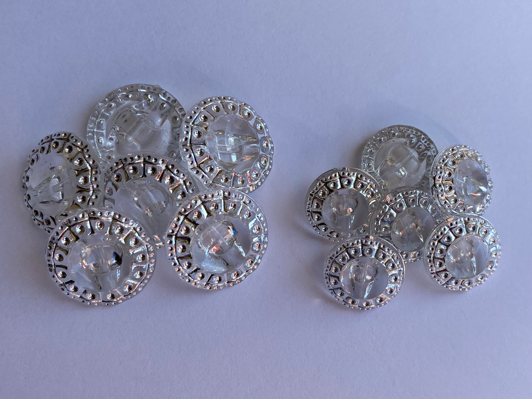 10 Clear Silver Dots Shank Quality Buttons 15mm 20mm Wide Dresses Tops Coats Babies Blazers Shirt Sewing Craft