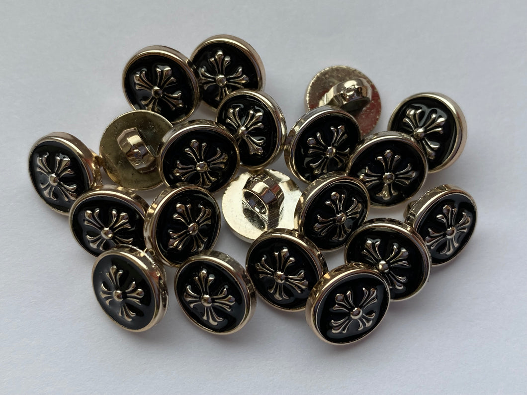 10 Medieval Cross Flower Black Shank Bronze Light Yellow Gold Quality Buttons 12mm Wide Dresses Tops Coats Babies Blazers Shirt Sewing Craft