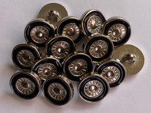 Load image into Gallery viewer, 10 WHEELS Silver Black Shank Quality Buttons 15mm Wide Dresses Tops Coats Babies Blazers Shirt Sewing Craft #
