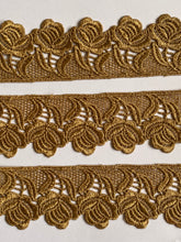 Load image into Gallery viewer, 1 yard GOLD Lace Trims 42mm Wide Embroidered Guipure Trimmings Cardmaking Wedding Home Decor Sewing Craft Projects
