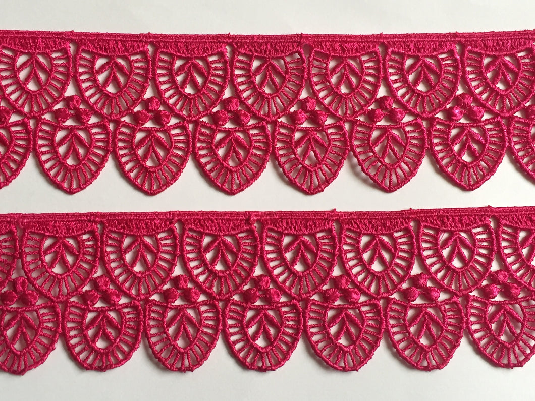 1 yard DEEP PINK Lace Trims 49mm Wide Embroidered Guipure Trimmings Cardmaking Wedding Home Decor Sewing Craft Projects