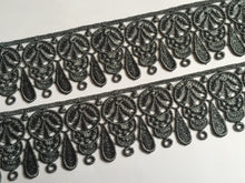Load image into Gallery viewer, 1 yard GREY Lace Trims 49mm Wide Embroidered Guipure Trimmings Cardmaking Wedding Home Decor Sewing Craft Projects
